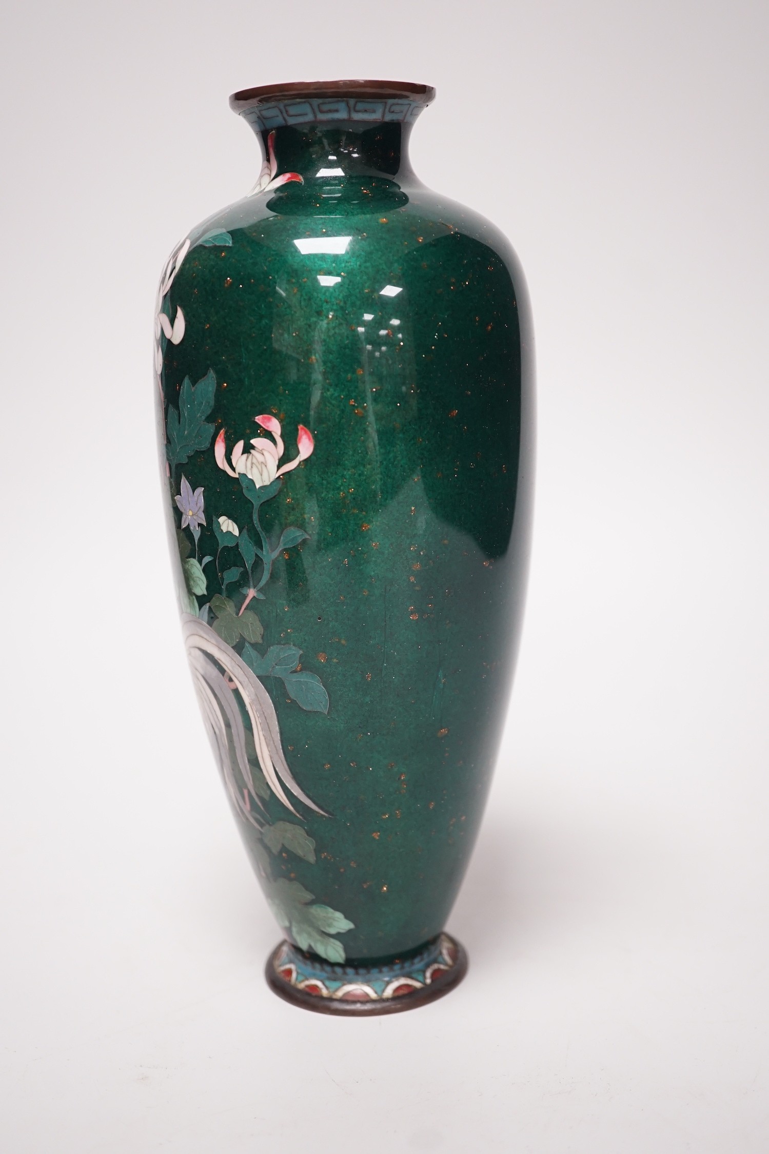 A Japanese cockerel cloisonné enamel vase. 24cm high